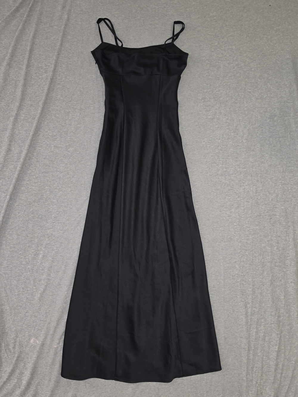 Black Satin Slip Maxi Dress with Spaghetti Straps - Picture 7 of 10